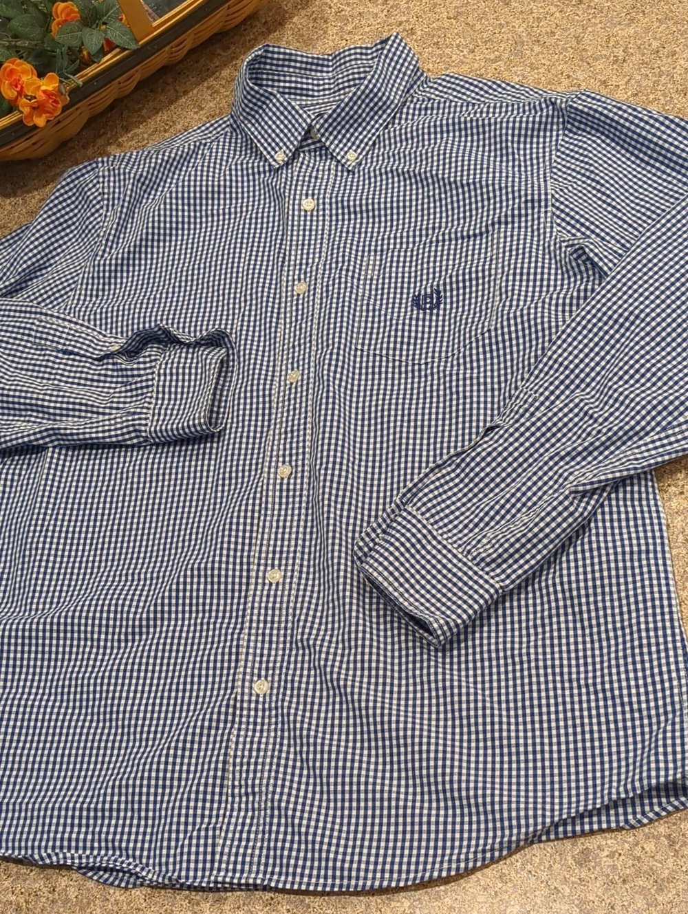 Chaps Long Sleeve  Button down Blue White Checkered Stretch Easy Care Shirt XL